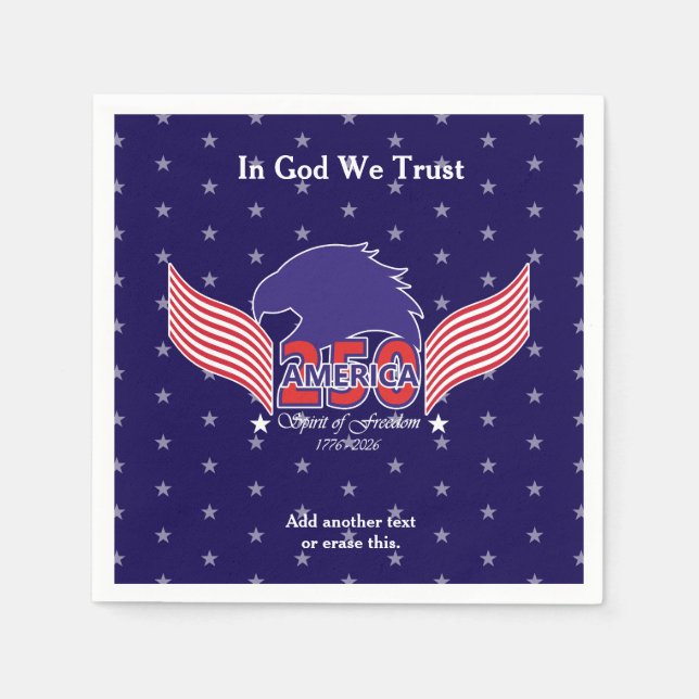 America 250th-Spirit of Freedom-Blue-Editable Text Napkin (Front)