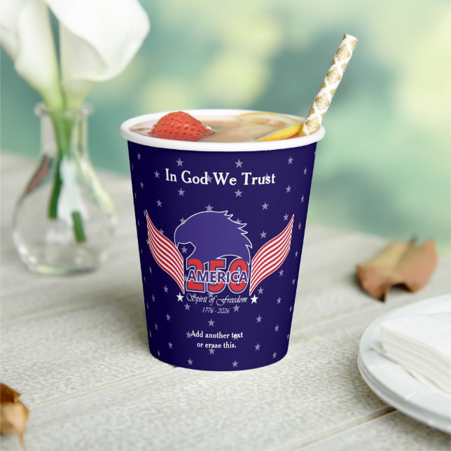 America 250th-Spirit of Freedom-Blue-Editable Text Paper Cups (Insitu)
