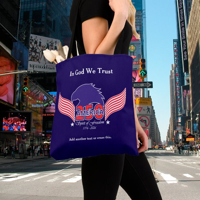 America 250th-Spirit of Freedom-Blue-Editable Text Tote Bag (A nice way to celebrate this milestone!)