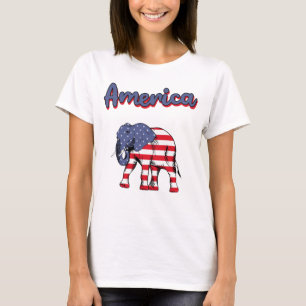 America 4th of July Celebration Elephant USA Flag T-Shirt