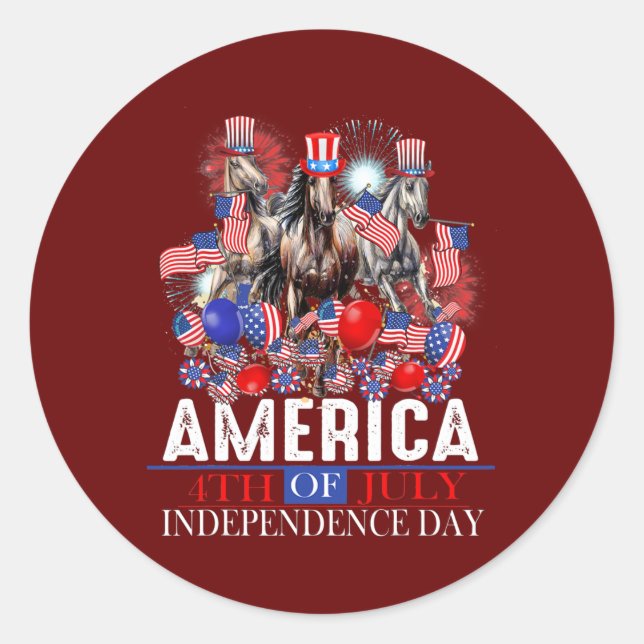 America 4th Of July Patriotic USA Horse Graphic  Classic Round Sticker (Front)