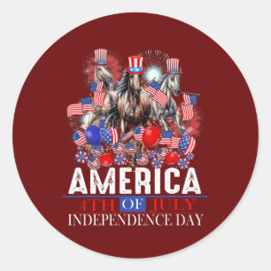 America 4th Of July Patriotic USA Horse Graphic  Classic Round Sticker