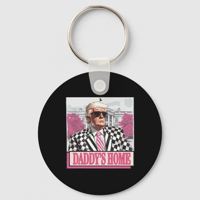 America Back Daddy's Home Funny Pink Donald Trump  Key Ring (Front)