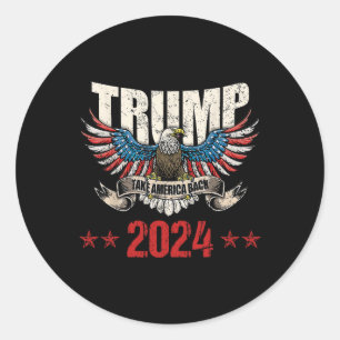 America Back Us American Flag Trump 2024 Men Women Classic Round Sticker