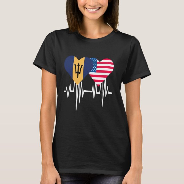 America Barbados Couples Heart T-Shirt (Front)