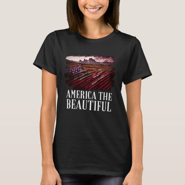 America Beautiful Mountains Purple Patriotic Decor T-Shirt (Front)