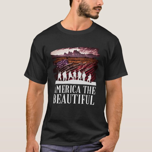 America Beautiful Mountains Purple Patriotic Decor T-Shirt (Front)