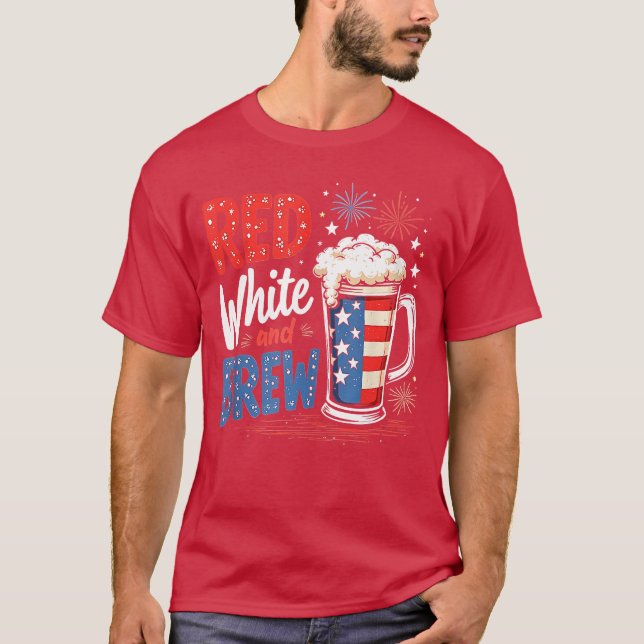 America Beer Lovers Red White And Brew Fourth Of J T-Shirt (Front)