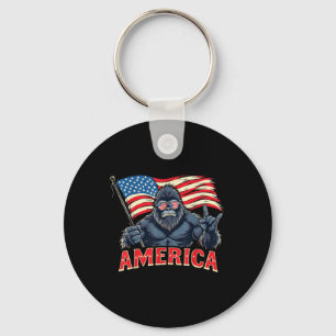 America Bigfoot Sasquatch July 4th Usa Flag Rock P Key Ring
