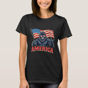 America Bigfoot Sasquatch July 4th Usa Flag Rock P T-Shirt
