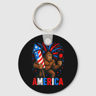America Bigfoot Usa Firework Patriotic Sasquatch 4 Key Ring