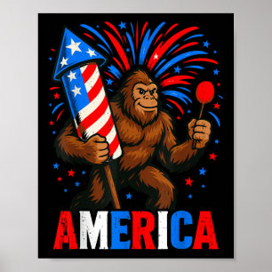 America Bigfoot Usa Firework Patriotic Sasquatch 4 Poster