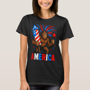 America Bigfoot Usa Firework Patriotic Sasquatch 4 T-Shirt