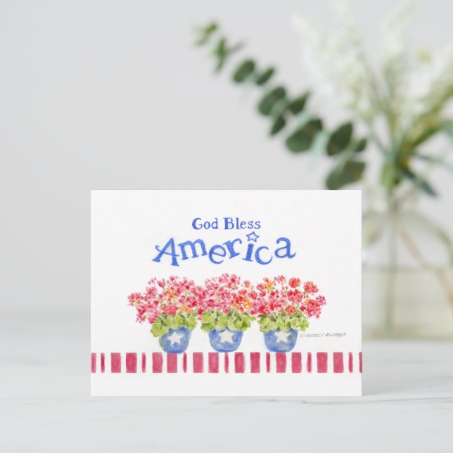 America Blessings Geranium Pots Postcard (Standing Front)