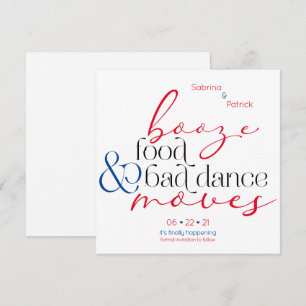 America Booze Food Bad Dance Moves Save theDate Invitation