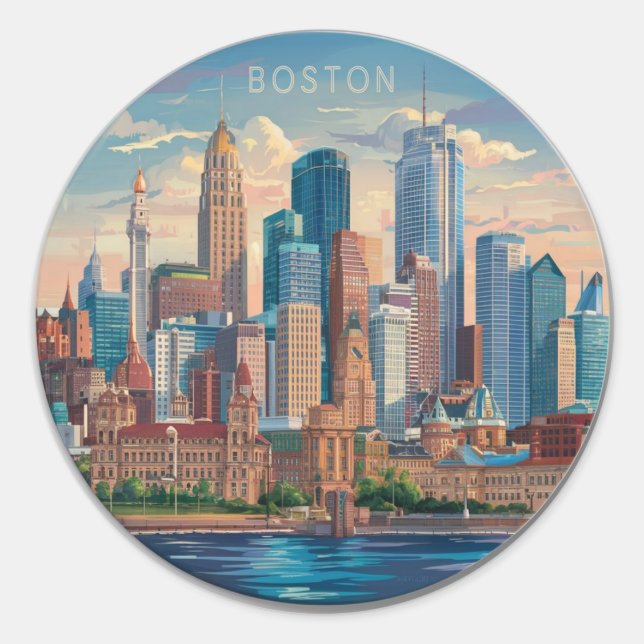 America Boston City Skyline, Boston Ma Us Skyline Classic Round Sticker (Front)