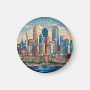 America Boston City Skyline, Boston Ma Us Skyline Magnet