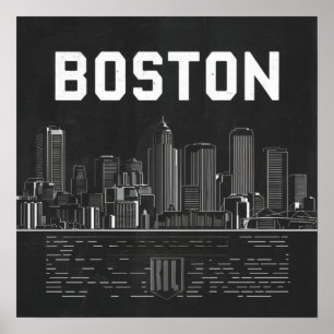 America Boston City Skyline, Boston Ma Us Skyline Poster