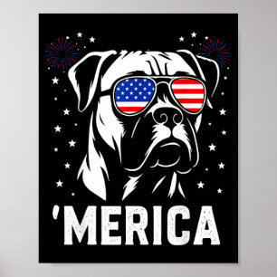 America Boxer Dog Aamerican Flag Sungles Patriotic Poster