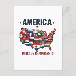 America Built by Immigrants Patriotic American Holiday Postcard