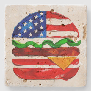 America Burger (White Painting No. 1) Stone Coaster
