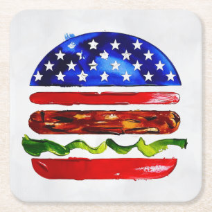 America Burger (White Painting No. 5) Square Paper Coaster