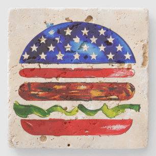 America Burger (White Painting No. 5) Stone Coaster
