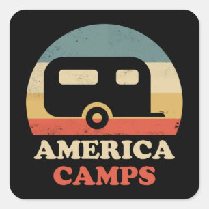 America Camps Vintage Camping Square Sticker