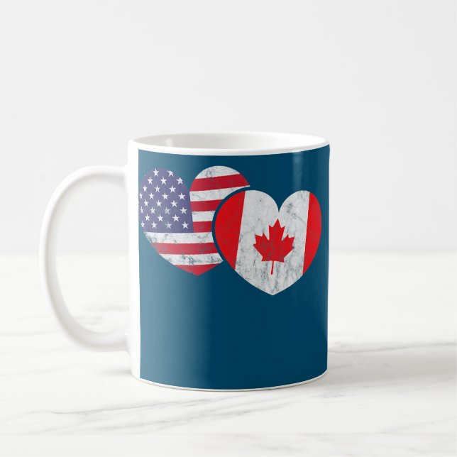 America Canada Heart Flag American Canadian Coffee Mug (Left)