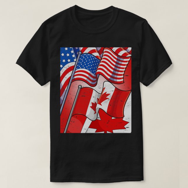 America Canadian Maple Leaf Flag US Flag Canada T-Shirt (Design Front)