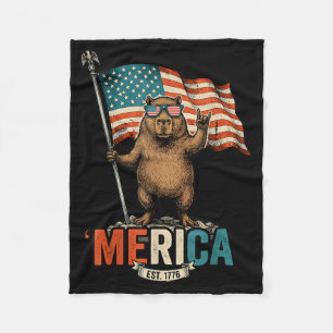 America Capybara 4th Of July Patriotic Aamerican Fleece Blanket