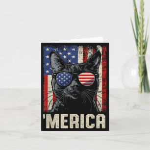 America Cat Patriotic Usa Flag Sungles Funny Men Card