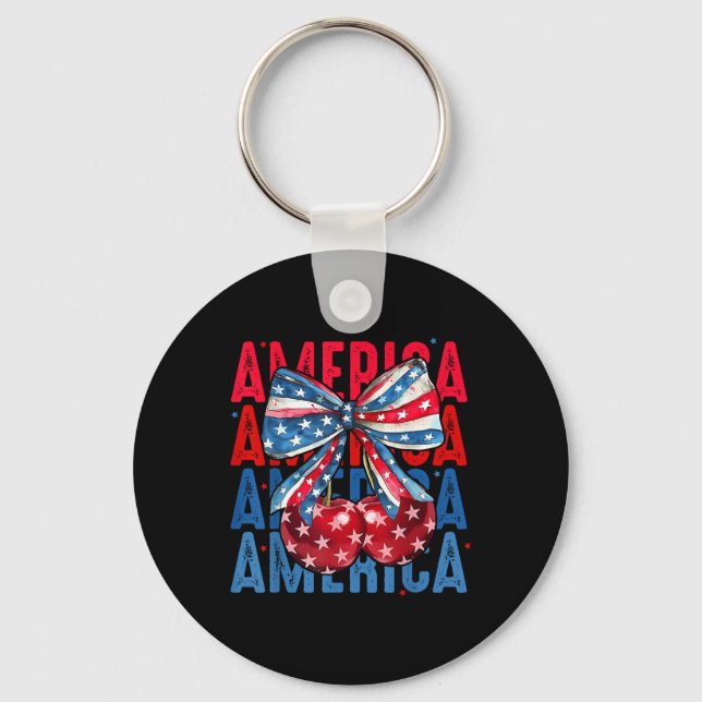 America Cherries American Flag 4th Of July Cherry  Key Ring (Front)