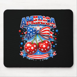 America cherry bow stars stripes usa july 4th mouse mat
