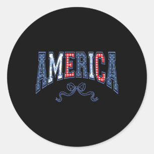 America Coquette Bow 4th Of July Usa American Girl Classic Round Sticker