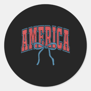 America Coquette Bow 4th Of July Usa American Girl Classic Round Sticker