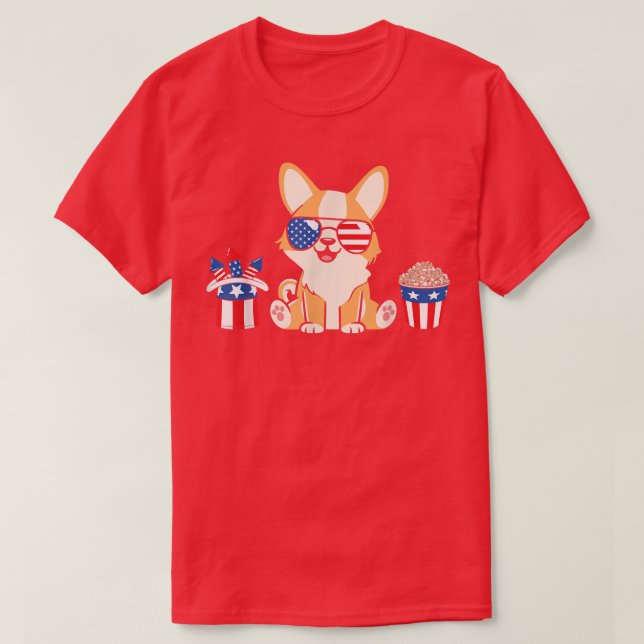 America Corgi Dog Lover Sunglasses -34 T-Shirt (Design Front)