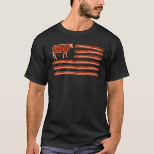 America Cow Sausage Flag Grilling Costume T-Shirt
