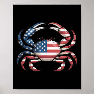 America Crab Us Flag Seafood Poster