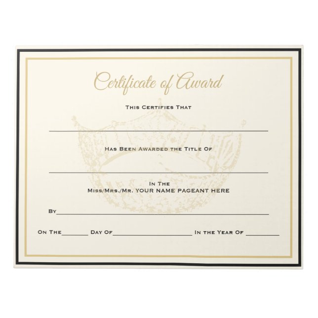 America Crown Certificates-Award Notepad (Front)