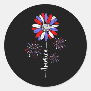 America Daisy Flower 4th Of July Independence Day Classic Round Sticker