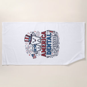 America Dental Squad Patriotic Tooth Vector Design Beach Towel
