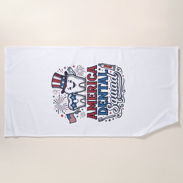America Dental Squad Patriotic Tooth Vector Design Beach Towel (Front)