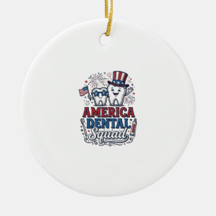 America Dental Squad Patriotic Tooth Vector Design Ceramic Tree Decoration
