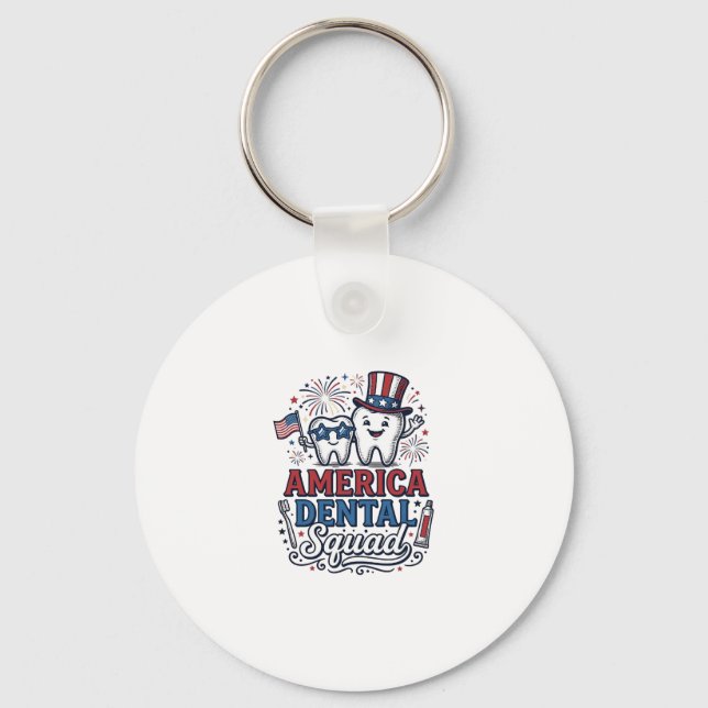 America Dental Squad Patriotic Tooth Vector Design Key Ring (Front)