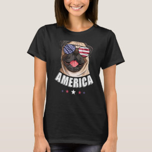 America Dog 4th of July American Flag USA Pug T-Shirt