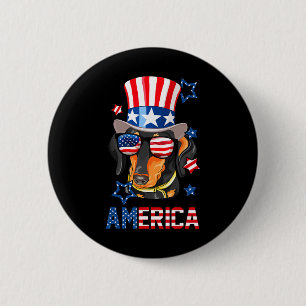 America Dog Doxie 4th Of July Tee 6 Cm Round Badge