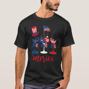 America Drinking Wine Glasses 4th Of July T-Shirt