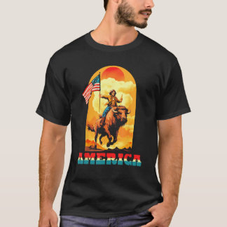 America Dude Riding On A Buffalo Drinking Beer Wit T-Shirt