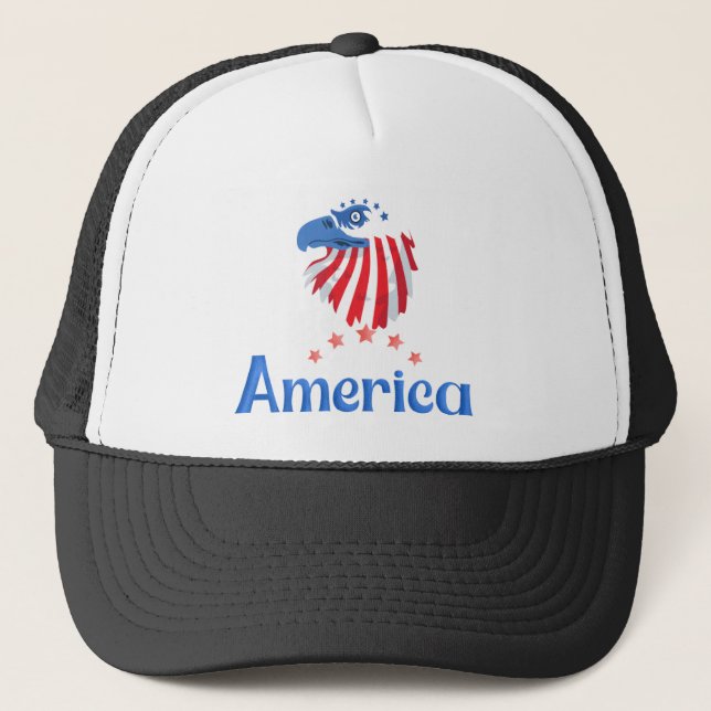 America Eagle Trucker Hat | Patriotic Cap | (Front)